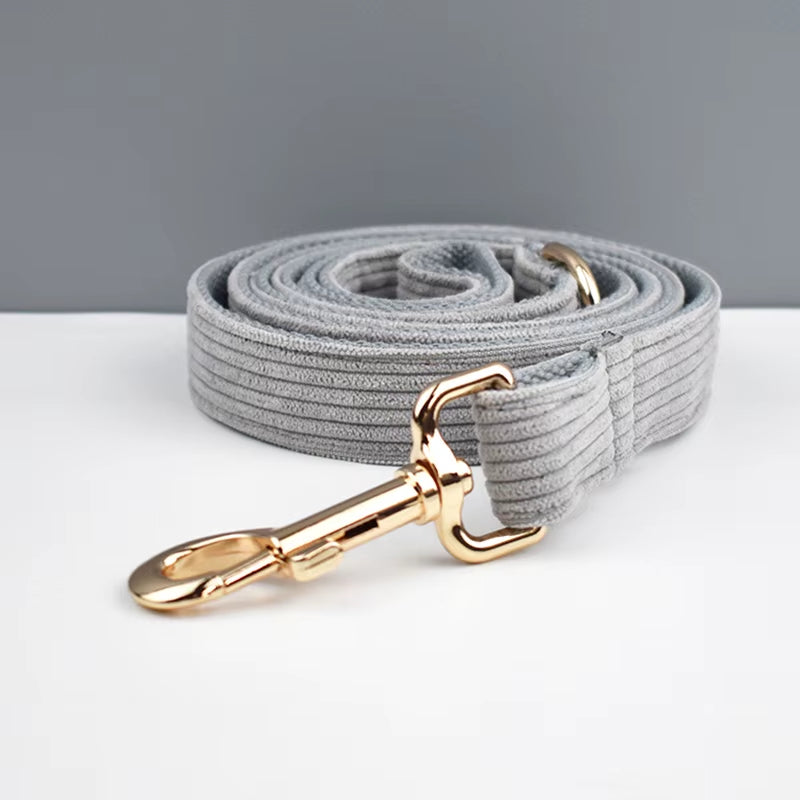 Light Grey Corduroy Dog Collar and Leash Set for Dogs Custom Engraved Nameplate Pet Supplies Dog Leash Corduroy06