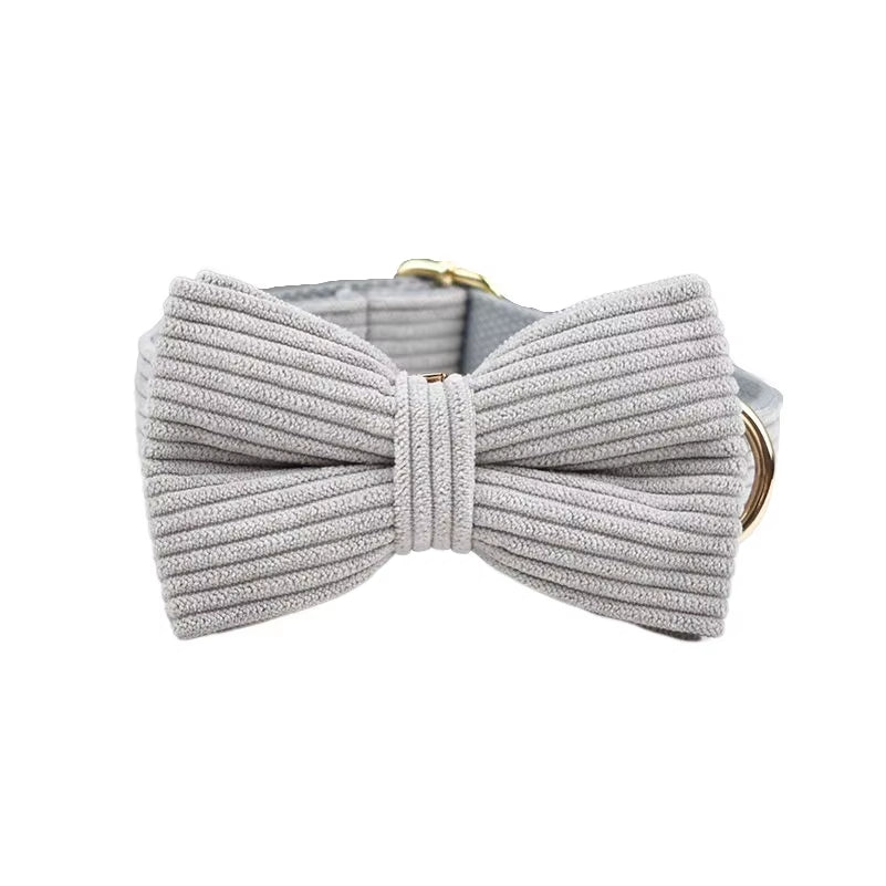 Light Grey Corduroy Dog Collar and Leash Set for Dogs Custom Engraved Nameplate Pet Supplies Dog Leash Corduroy06