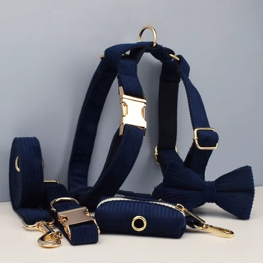 Purplish Blue Corduroy Dog Collar and Leash Set for Dogs Custom Engraved Nameplate Pet Supplies Dog Leash Corduroy17